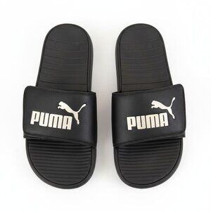 Puma Men's Slide Cool Cat Black/White Slides Sandals Flip Flops Slip On Size 11